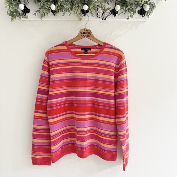 Lands End Cashmere Red/purple Striped Sweater Large 3-6752 - Picture 1 of 3